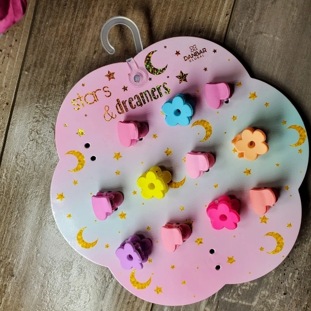 NWT Stars & Dreamers Colorful Pastel Heart and Flower Girl Claw Hair Clips 11pc
